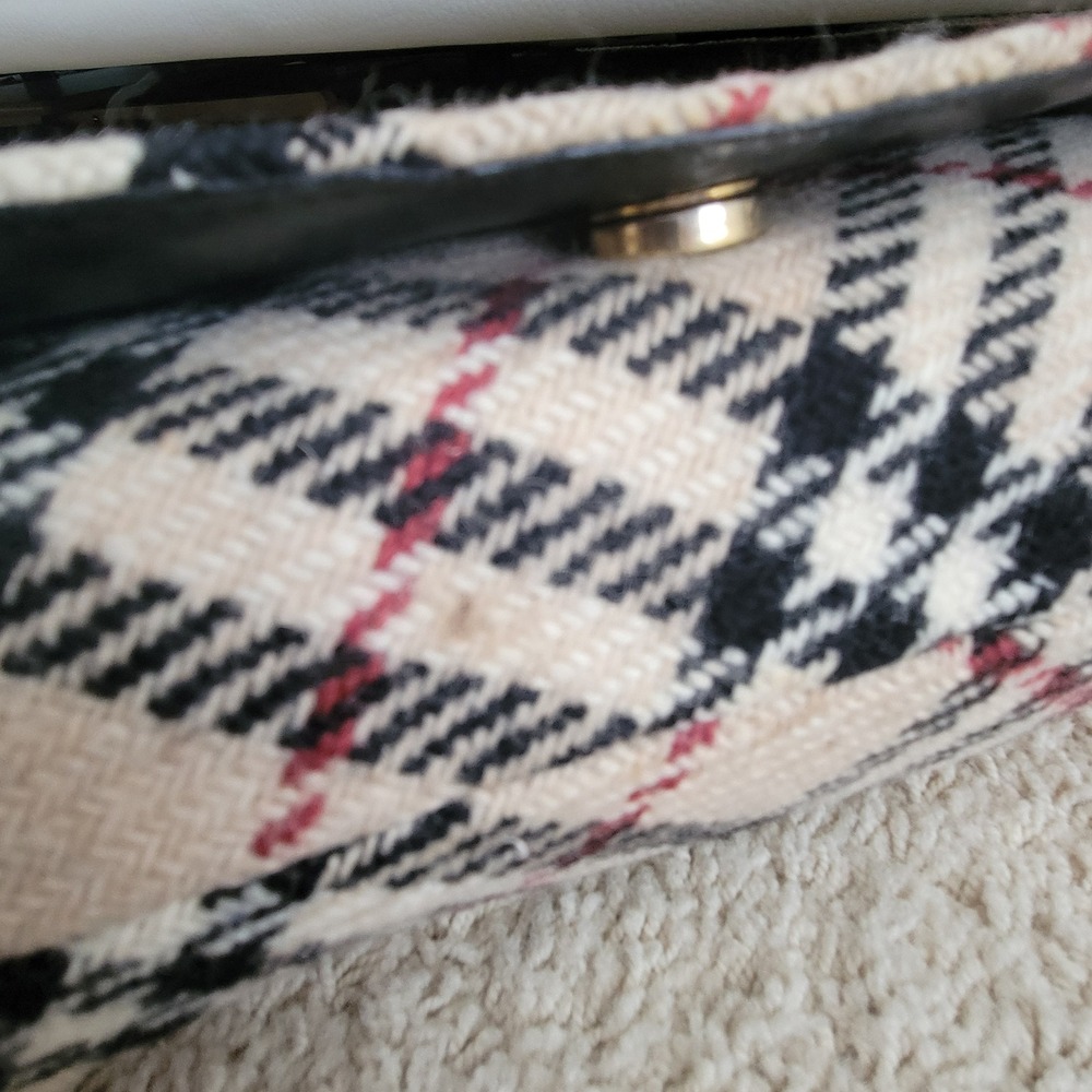 Vtg Burberry London Nova Check Wool Baguette Shoulder Bag Tan Black Leather Trim - Picture 8 of 16